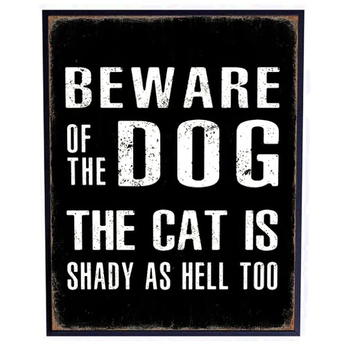 YELLOWBIRD ART & DESIGN Beware of Dog Sign Funny Poster - 8x10 Cat Wall Art & Decor - Dog Quotes Wall Decor - Cute Cat Wall Decor - Canine Picture Print - Kitten Gifts for Women Men - Cool Unique Animal Lover Gifts Print