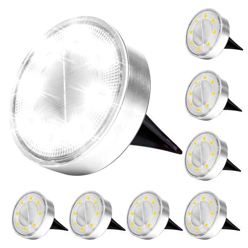 SIATOM LIGHTING Solar Ground Lights - IP68 Waterproof 8 Pack 8 LED Outdoor Solar Disk Lights for Garden, Solar Lights Outdoor Landscape Lights Decor for Patio Pathway Lawn Yard Driveway Walkway (White)
