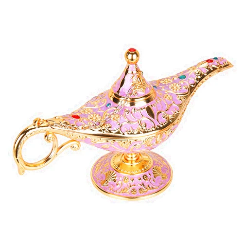 ANQIA Vintage Aladdin Magic Genie Lamp Light for Home Party Wedding Table Decoration & Gift,Classic Zinc Alloy Arabian Lamp Jewelry Box (Gold & Pink)