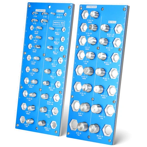Chaoos 2-in-1 Thread Checker, Nut and Bolt Thread Checker, 38 Sizes, Grade 12.9 Threaded Steel, 6061 Aluminium Alloy Faceplate (2 Pcs, Blue)