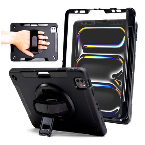 ZAGG Rugged Tablet Case for iPad Pro 11-inch (M4) - Protective, 360° Rotating Hand Strap, Integrated Kickstand, Drop-Proof, Ideal for Business, Warehouse, and Field Use, Black