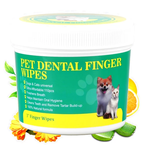 OPULA 110Pcs Dog Teeth Cleaning Finger Wipes, Pet Dental Wipes for Cats & Dogs, Dog Teeth Cleaner, Freshen Breath, Reduce Plaque & Tartar, All Natural Formulated Dog Dental Care Wipes