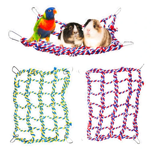 Dnoifne 2 Pack Colorful Bird Rope Net, Rat Climbing Rope Net, Pet Hanging Hammock, Bird Ladder Rope Bridge, Small Animal Rope Net Toy, Cage Decor Accessories for Rat Hamster Bird Ferret(11×8 inches)