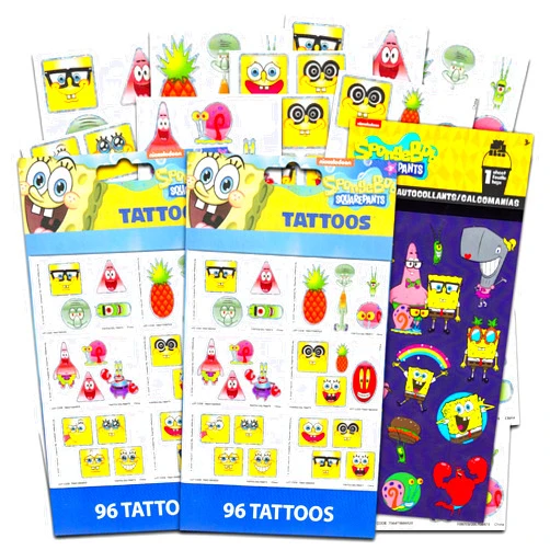 Viacom Spongebob Squarepants Temporary Tattoo Set for Kids - Spongebob Party Favors Bundle with 192 Temporary Tattoos For Goodie Bags Plus Bonus Spongebob Stickers (Spongebob Party Supplies)