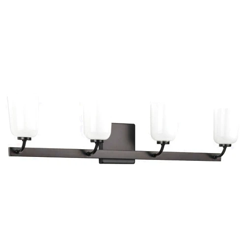 Progress Lighting Moore Collection 4-Light White Opal Glass Luxe Bath Vanity Light Matte Black