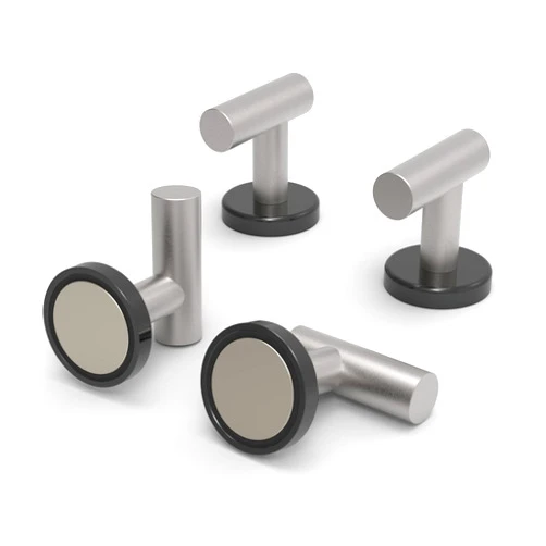 MHDMAG Magnetic Hooks Coat Magnet Hooks for Hanging,Magnetic Hooks Heavy Duty with Rare Earth Neodymium for Pot Holder,Grill,Refrigerator,Home,Kitchen,Workplace or Office.Pack of 4，Silver-Black