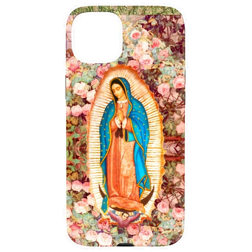 Grackle Garb iPhone 15 Plus Lady of Guadalupe Pink Roses Flowers Catholic Virgin Mary Case