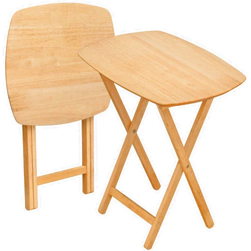 eHemco Oversized Hardwood Folding TV Tray Tables for Eating, 25.5 Inches, Natural, Set of 2