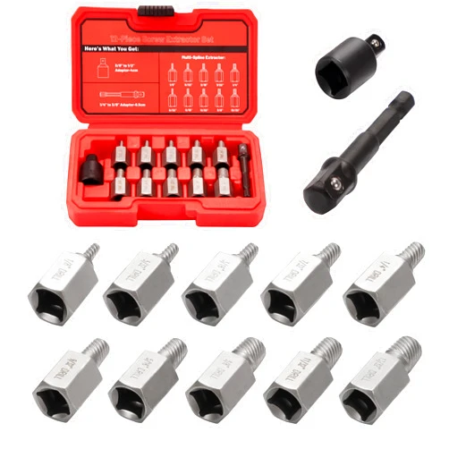UYECOVE 12Pcs Screw Extractor Set Hex Head Multi-Spline Easy Out Bolt Extractor Set 3/8 Inch Drive, Stripped Bolt Remover, Bolt Extractor Kit for Removing Broken Rusted Bolts Studs Nuts Socket Screws