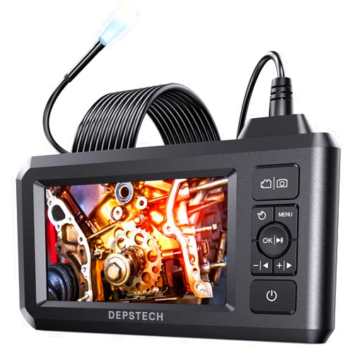 DEPSTECH Industrial Endoscope, 5.5mm 1080P HD Digital Borescope Inspection Camera 4.3 Inch LCD Screen IP67 Waterproof Snake Camera with 6 LED Lights, 16.5FT Semi-Rigid Cable,32GB Card and Helpful Tool