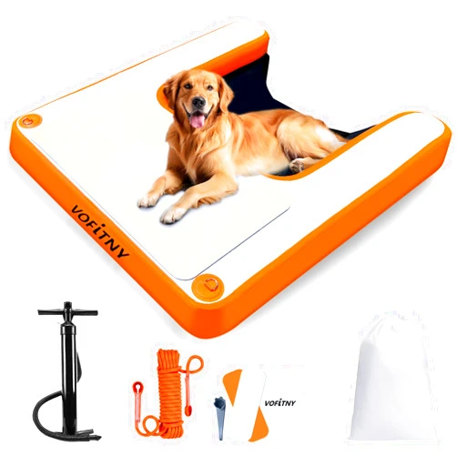 VOFiTNY Inflatable Dog Pool Water Ramp Protable Floating Puppy Ladder Docks for Pool Lake Portable (4.6ft x 3.3ft x 4in, Orange)