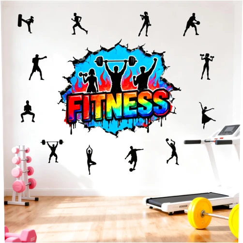 OLMIXA 3D Fitness Wall Decals, Fitness Gym Workout Wall Stickers, Vinyl Sport Exercise Wall Art for Gym and Fitness Center Bedroom Playroom Decor