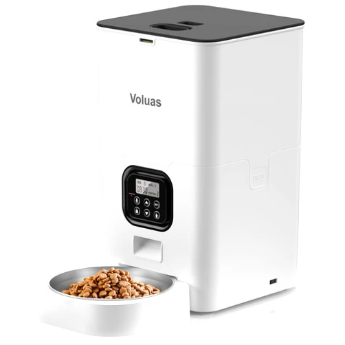 VOLUAS Automatic Cat Feeders - Pet Food Dispenser for Dry Food, Timed Cat Feeder with Desiccant Bag, Programmable Portion Size Control 4 Meals Per Day, 10s Voice Recorder