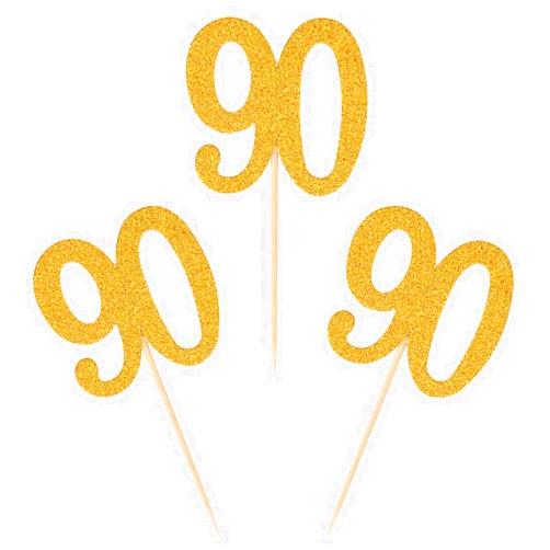 Donoter 50pcs 90th Cupcake Toppers Gold Glitter Number 90 Cake Picks for Birthday Anniversary Party Decoration