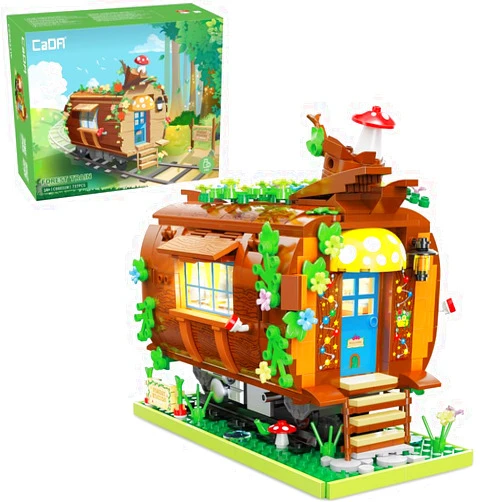 CaDA C66031W Forest Train Building Block Set, 748 PCS Forest Cabin with Light Construction Building Model Kit, Creative Adventure Forest House Sets for Adults and Teen 14+