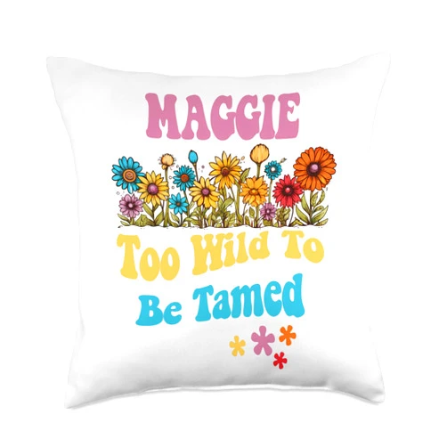 Wildflower Gift For Women Gift For MAGGIE Cute Retro Girls Wildflower Maggie Name Throw Pillow, 18x18, Multicolor