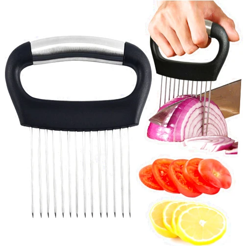 Hendiy Onion Slicer Holder, Tomato Slicer Large Stainless Steel Onion Cutter Vegetable Slicer Cutter Holder for Potato and Avocados, Eggs, Onion Holder for Slicing Assistant Tool for Slicing Lemon