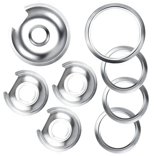 Blutoget Electric Stove Burner Drip Pan 1 Large 8 Inch WB32X10013 &3 Small 6 Inch WB32X10012 Chrome Drip Pans with 4 Pcs Trim Rings by Blutoget- Fit for GE Hotpoint Stove Drip Pans - 4 Drip Pans &4 Rings