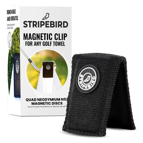 Stripebird Magnetic Clip for Any Towel (Black) - Highest Strength Magnet for Golf Towel - Removable - Golf Towels for Men