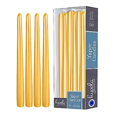 Hyoola 12 Pack Tall Metallic Taper Candles - 14 Inch Gold Painted Metallic, Dripless, Unscented Dinner Candle - Paraffin Wax with Cotton Wicks