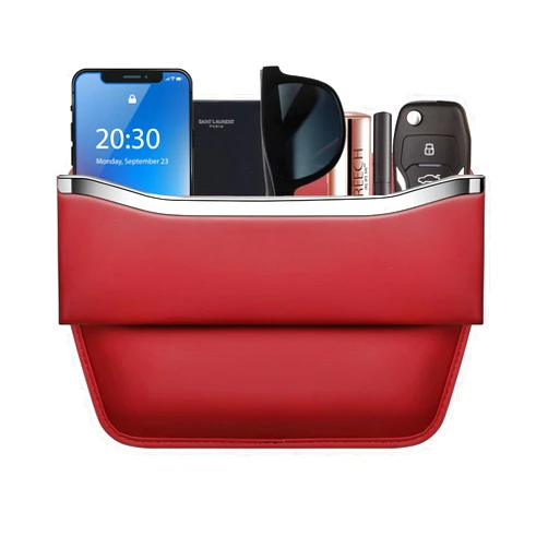 HOLDCY Car Seat Gap Filler Organizer - Leather Console Side Pocket Seat Storage - Stylish and Practical Car Accessories for Cars,SUV,Truck (Red - 1 Pack)