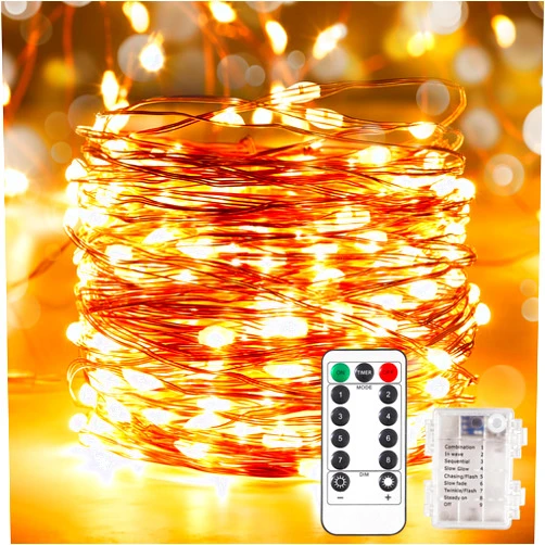 Ariceleo 4 Pack 32.8 Ft. Battery Operated Outdoor String Lights with Remote & Timer, LED Warm White Fairy Lights, Waterproof Twinkle Lights for Bedroom, Dorm, Mason Jar, Wedding, Party, Christmas