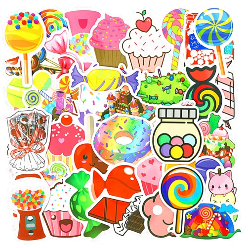 Outus 100 Pieces Cute Sweet Treats Candy Stickers, Waterproof Vinyl Decal Dessert Stickers Ice Cream Cupcake Stickers for Laptop, Water Bottle, Skateboard, Teachers Reward Stickers for Kids Students
