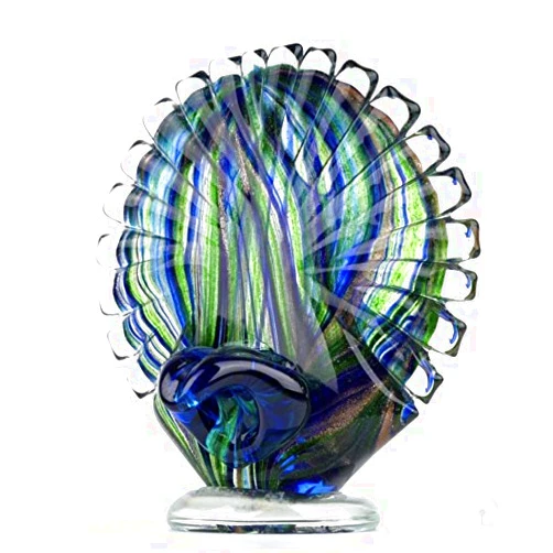 Dynasty glass Dynasty Gallery Hand Blown Glass Peacock Figure Statue 5.25