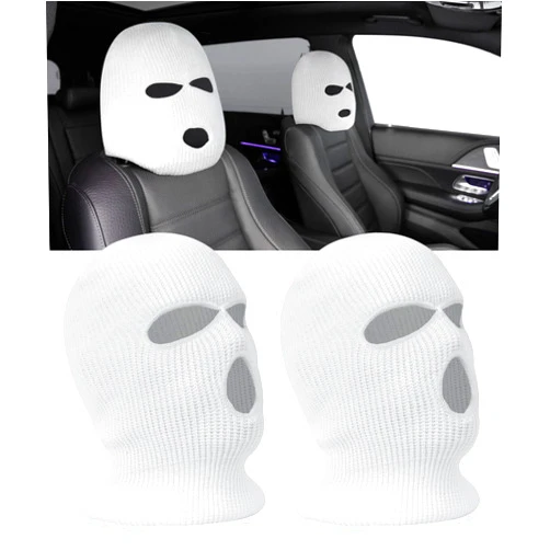 Bylikeho 2PCS Headrest Covers for Cars,Car Accessories Personalized Funny Hat for Car Headrest Cover,Car Decoration Interior Universal Headrest Protector Cover for Most Cars,Trucks,SUVs (White)