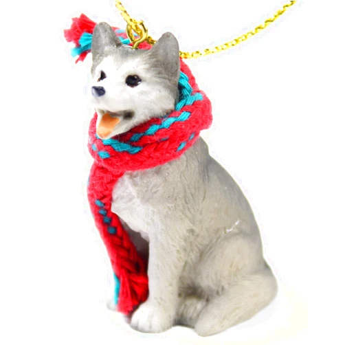 Conversation Concepts Siberian Husky Tiny Miniature One Christmas Ornament Gray -White Brown Eyes - Delightful! - Made with Resin