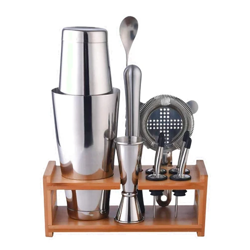 ACCOUTREMENT Your Companion In Quality ACCOUTREMENT Cocktail Set – Cocktail Shaker – 11 Pcs Professional Bartender Kit with Shaker, Strainer, Muddler, Jigger, Spoon, Bamboo Stand, Pourers – Boston Shaker Set Stainless Steel