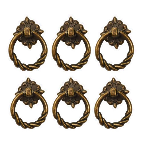 Chris.W 6pcs Vintage Bronze Drop Ring Knobs Pulls Handles for Dresser Drawer Antique Drawer Pull Ring Single Hole Decorative Hardware with Screws for Furniture Cabinet Cupboard