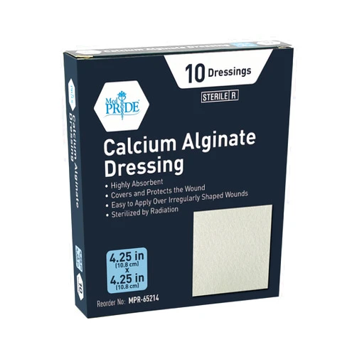 MED PRIDE Calcium Alginate Wound Dressing 4.25x4.25, 10-Pack, Antimicrobial, Sterile, Highly Absorbent Alginate Dressings for Faster Healing
