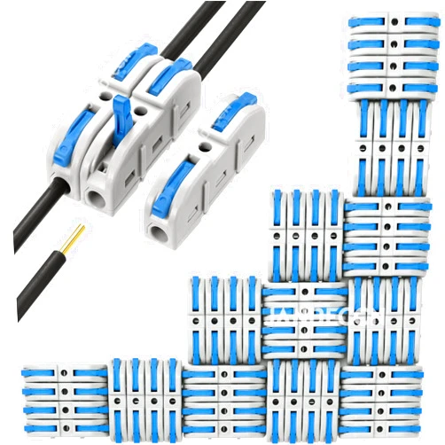JANDECCN 50Pack DIY Wire Connectors, DIY Splicing into 2/3/4/5 Connectors Kit for Circuit Inline 24-12 AWG (Blue)