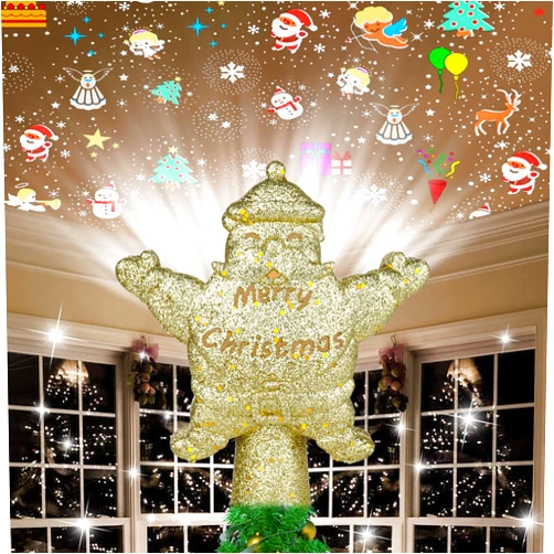 CheerHP Christmas Tree Topper Lighted with 5 Projection Modes - Spark Christmas Decorations Treetop Gift LED Rotating Glitter Decor