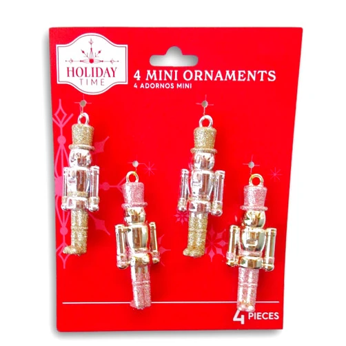 Christmas Time Pink and Gold Nutcracker Mini Christmas Tree Ornaments - 4 Count