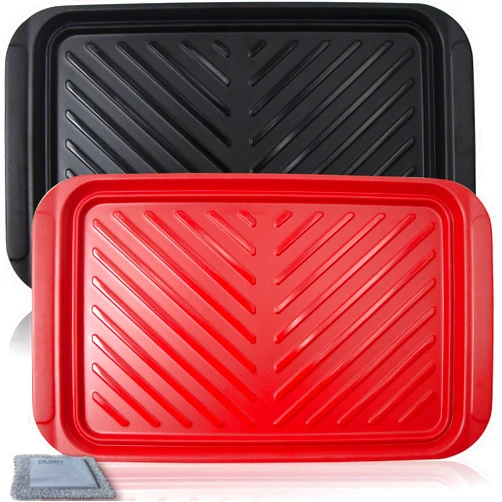 Czlizdyt Grilling Prep and Serve Trays, BBQ Tray for Raw and Cooked Food, Melamine Serving Trays for Food, Set of 2, Black and Red, Napkin and Cleaning Clothes Included