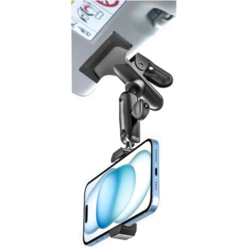woleyi Car Sun Visor Phone Holder - [Metal Magic Arm] Cell Phone Holder for Car Mount with 1/4'' Screw Camera Clamp, for iPhone 16 15 14 13 12 Pro Max, Android Smartphones, Gopro, Dashcam Accessories