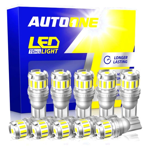 AUTOONE 194 LED Bulb, License Plate Light 300% High Brightness T10 168 2825 W5W LED Bulbs for Dome Map Door Courtesy Interior Car Lights 6500K White, Pack of 10