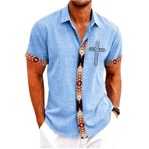CIVIZIPET Faith Cross Mens Button Down Short Sleeve Shirt Christian Shirts for Men Mens Vacation Shirts Hawaii Shirt