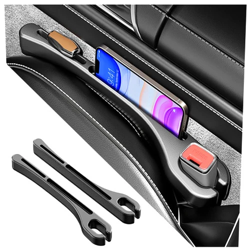 Stacool 2PCS Car Seat Gap Filler with Phone Holder,[New Upgrade] Multi-Function Car Side Seat Gap Filler for Prevent Items Falling,Universal Car Seat Organizer Car Accessories Interior (Black)