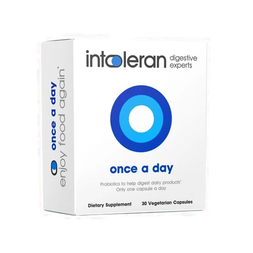 Intoleran Once a Day - 30 Capsules | Probiotic Lactose Intolerance Supplement | Actively Produces Lactase Enzyme & Helps Digest Dairy | 1 Capsule per Day | 6 Lactic Acid Ferments | Pure & Dairy Free