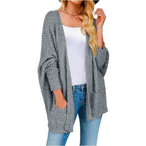 MEROKEETY Women's 2024 Winter Fuzzy Popcorn Batwing Sleeve Cardigan Knit Oversized Sherpa Sweater Coat