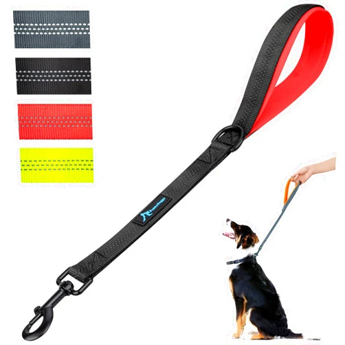 PuppyDoggy Short Dog Leash 18in Padded Handle Dog Lead with 3 Reflective Thread for Large Medium Dogs Heavy Duty Dog Rope Pet Leash for Walking Training (18 in x 1 in - 1 Pack, Black)