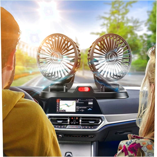 HUENLYEL Usb Fan for Car, Dual Head Car Fans for Cars Dashboard Truck Home Offices (5V/2A Usb Powered)