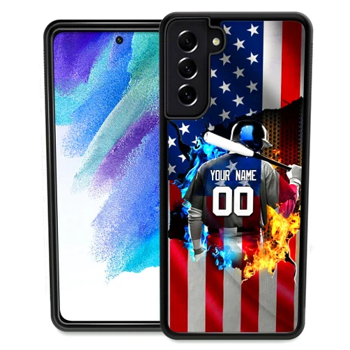 DJSOK Case Compatible with Personalized Baseball Sport-Custom America Flag Name Number Custom Phone Case for Samsung Galaxy S22 Ultra S22PLUS Note 20/20U S21P S21 FE S20 Ultra S20P S20 S20P S23 Plus