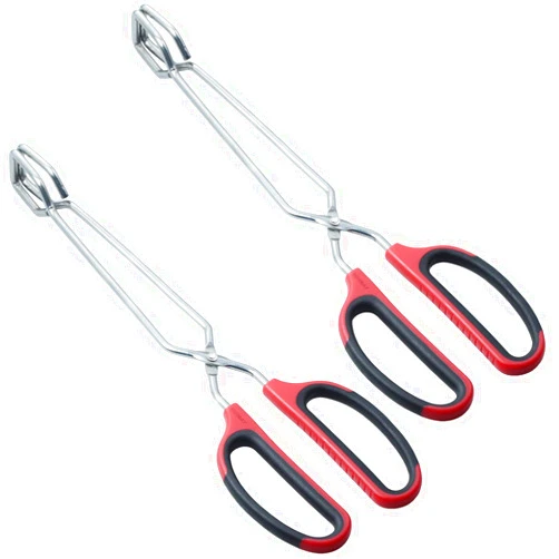 HINMAY Stainless Steel Scissor Tongs with Comfort-Grip Handle 12-Inch, Set of 2