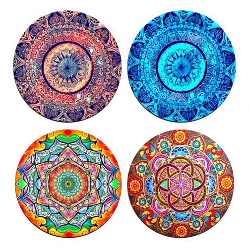 QJ CMJ Mandala Pattern Round Coaster Set - Made of Recycled Rubber - Set of 4