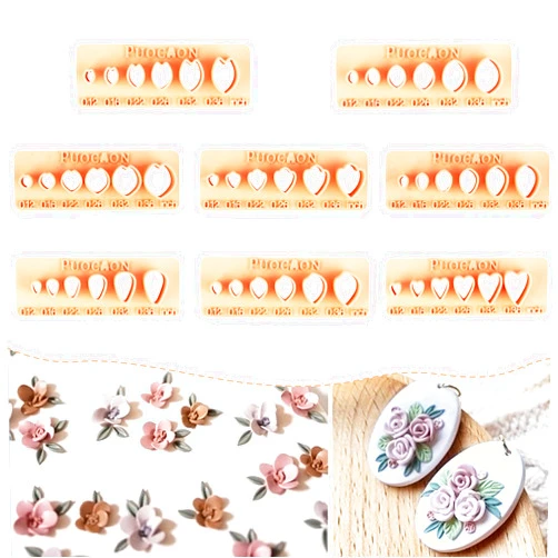 Puocaon Petal Polymer Clay Cutters - Mini Flower Petal Clay Cutters for Polymer Clay Jewelry, Set of 8 Clay Jewelry Cutters, Micro Flower Clay Cutter Set, 3D Flower Cutters for Polymer Clay Earrings
