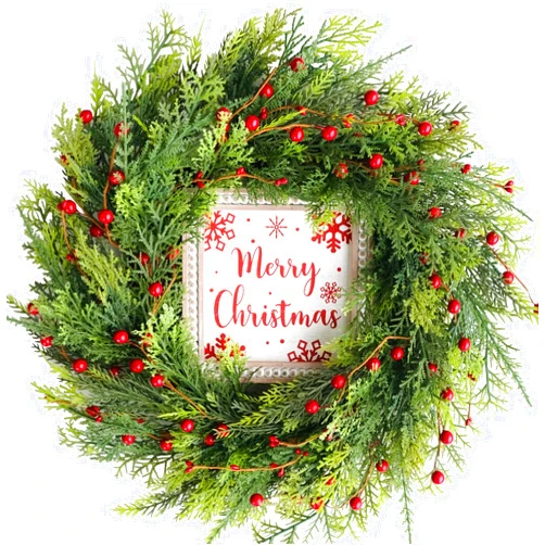 CIR OASES Christmas Wreath for Front Door, 20 inch Christmas Door Wreaths with Red Berries Pine Needle and Green Leaves, Christmas Home Decor, Xmas Christmas Decorations Indoor Outdoor